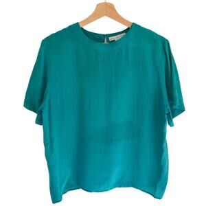 Anna and Frank Teal Silk Short Sleeve Shell Blouse Size Medium
